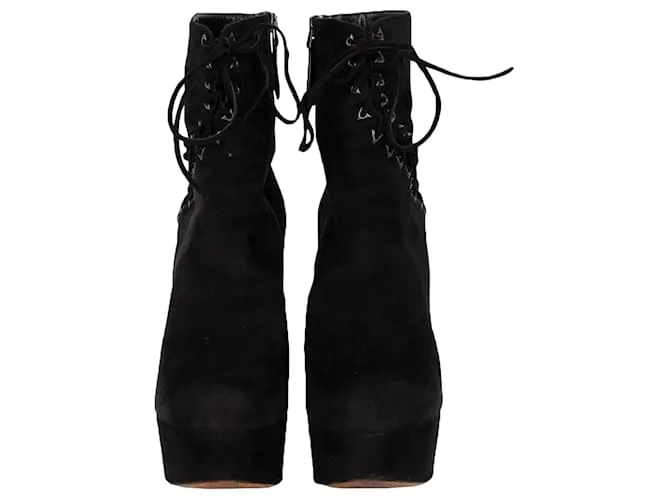 Alaïa Botines de corsé con cordones de ante negro 