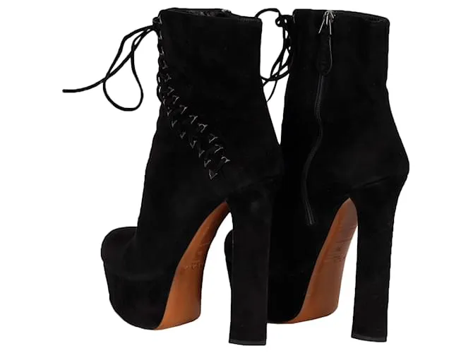 Alaïa Botines de corsé con cordones de ante negro 