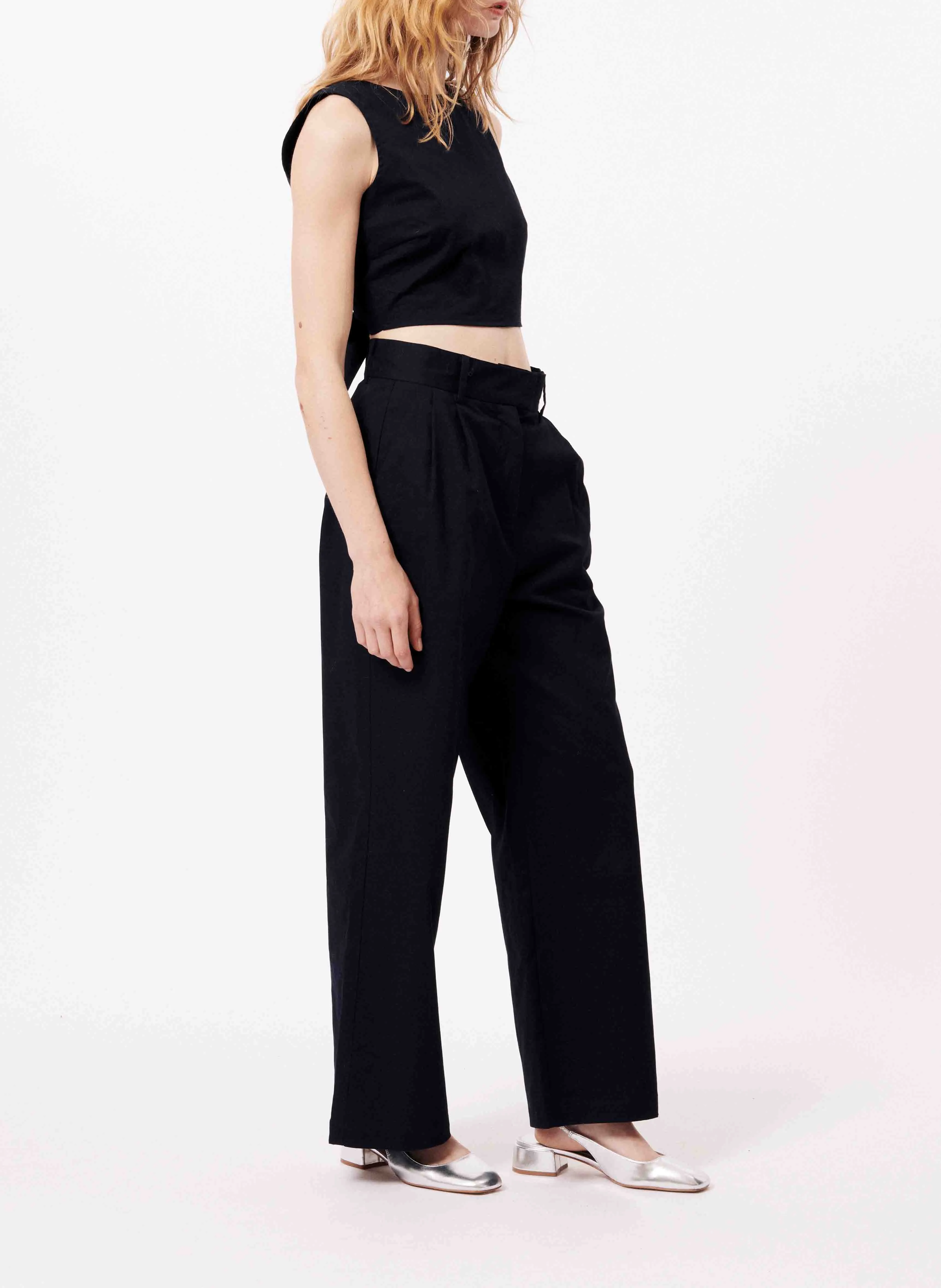 ALBANE  PANTALóN RECTO DE ALGODóN DE TALLE ALTO EN AZUL