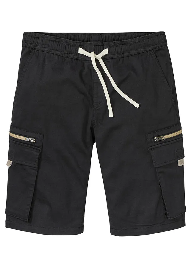 Bermudas elásticas con bolsillos cargo, regular fit negro+caqui nuevo