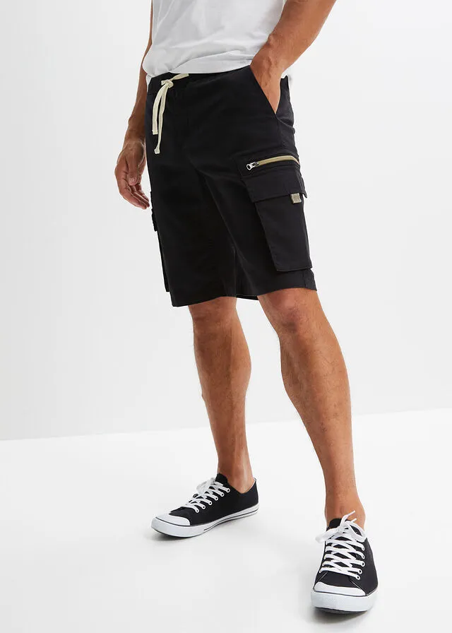 Bermudas elásticas con bolsillos cargo, regular fit negro+caqui nuevo