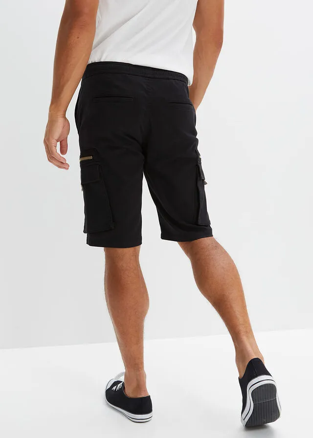 Bermudas elásticas con bolsillos cargo, regular fit negro+caqui nuevo