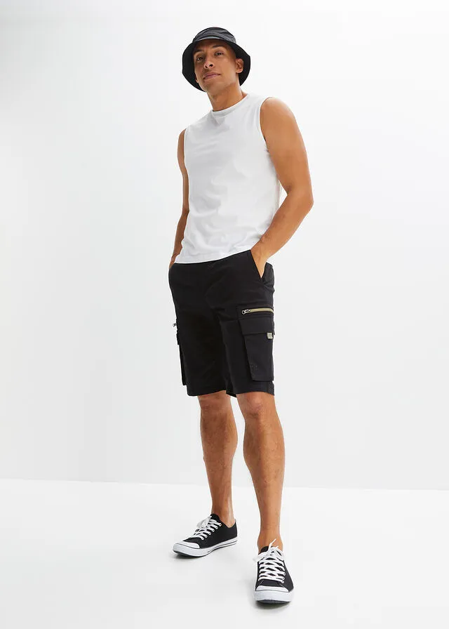 Bermudas elásticas con bolsillos cargo, regular fit negro+caqui nuevo