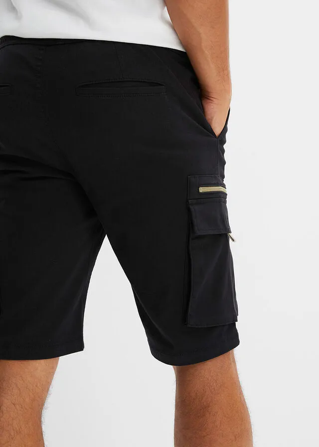 Bermudas elásticas con bolsillos cargo, regular fit negro+caqui nuevo