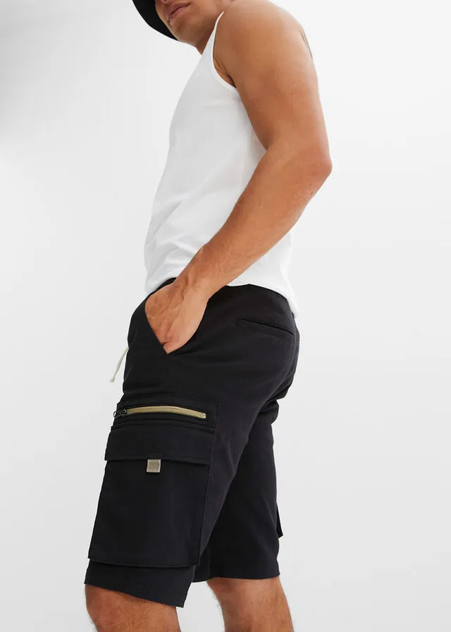 Bermudas elásticas con bolsillos cargo, regular fit negro+caqui nuevo