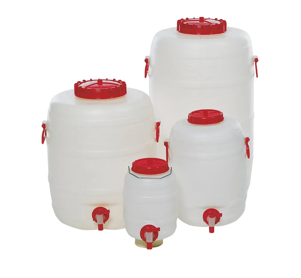 Bidón de plástico blanco con grifo de vaciado, volumen 10 litros, apto para alimentación