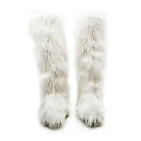 Bota de piel sintética para mujer Bota de nieve corta peluda y esponjosa Botas de media pantorrilla Zapato plano al aire libre c