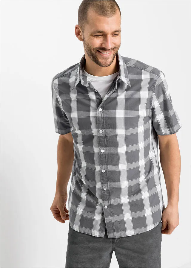 CAMISA DE MANGA CORTA GRIS HUMOBLANCO DE CUADROS