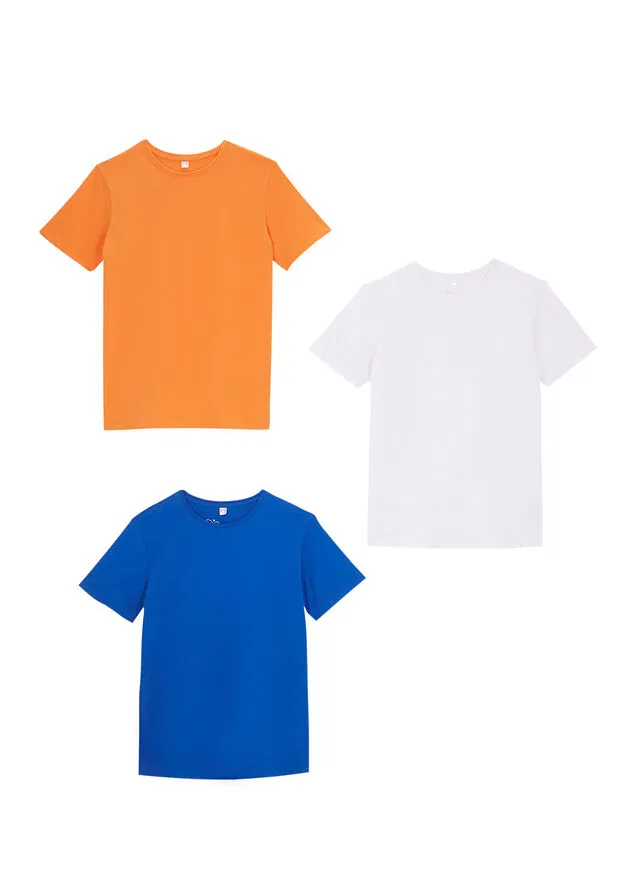 Camiseta infantil (3 unidades) Blanco-naranja-azur