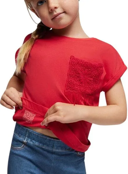 Camiseta Mayoral Bolsillo Crochet Rojo Para Niña