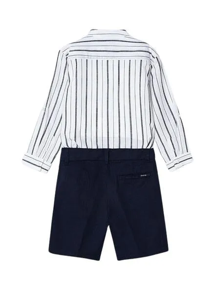 Conjunto Bermuda Camisa Marino Blanco Para Niño