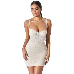 Damas Sexy Bodycon Vestido Corsé Ruched Sling Mini Vestido Mujeres Noche Noche Club Ropa