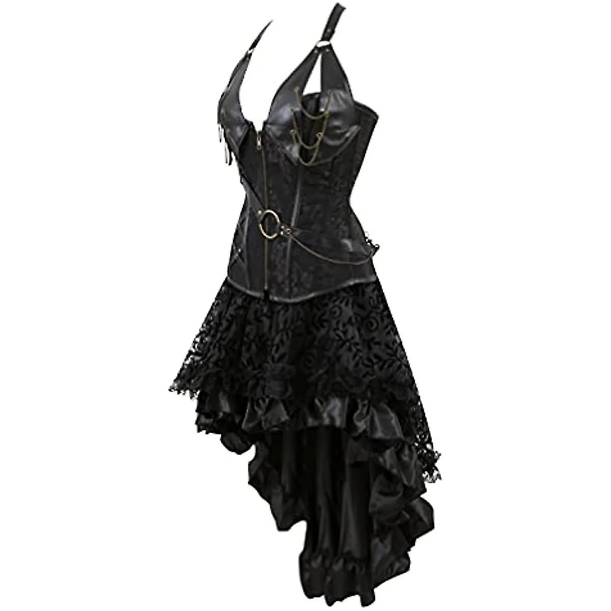 Hengzhifeng Mujeres Corsé Falda Steampunk Piel sintética Halter Bustiers Vestido de fiesta