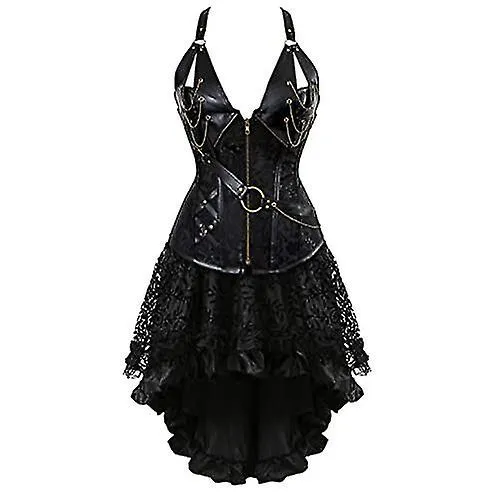 Hengzhifeng Mujeres Corsé Falda Steampunk Piel sintética Halter Bustiers Vestido de fiesta