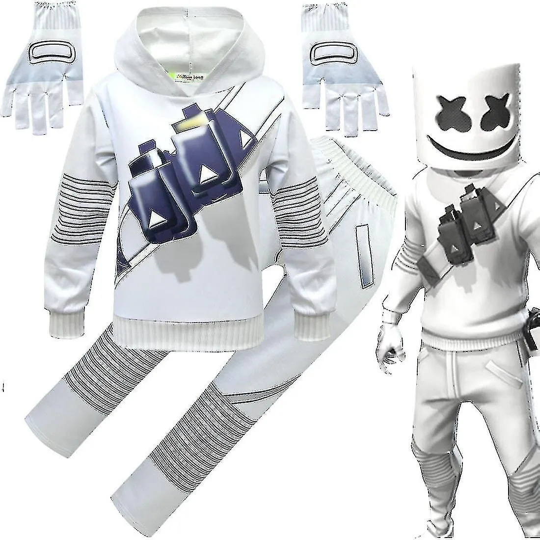 Nuevo 2023 Dj Marshmello Kids White 3D Printed Pullover Set Halloween Carnival Party Costume