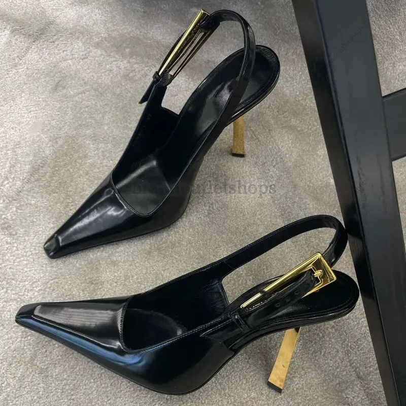 NUEVO Patente Slingback Sandalias puntiagudas de tacón de tacón de tacón de tacón de tacón de tacón de cuero Sombro de cuero zap