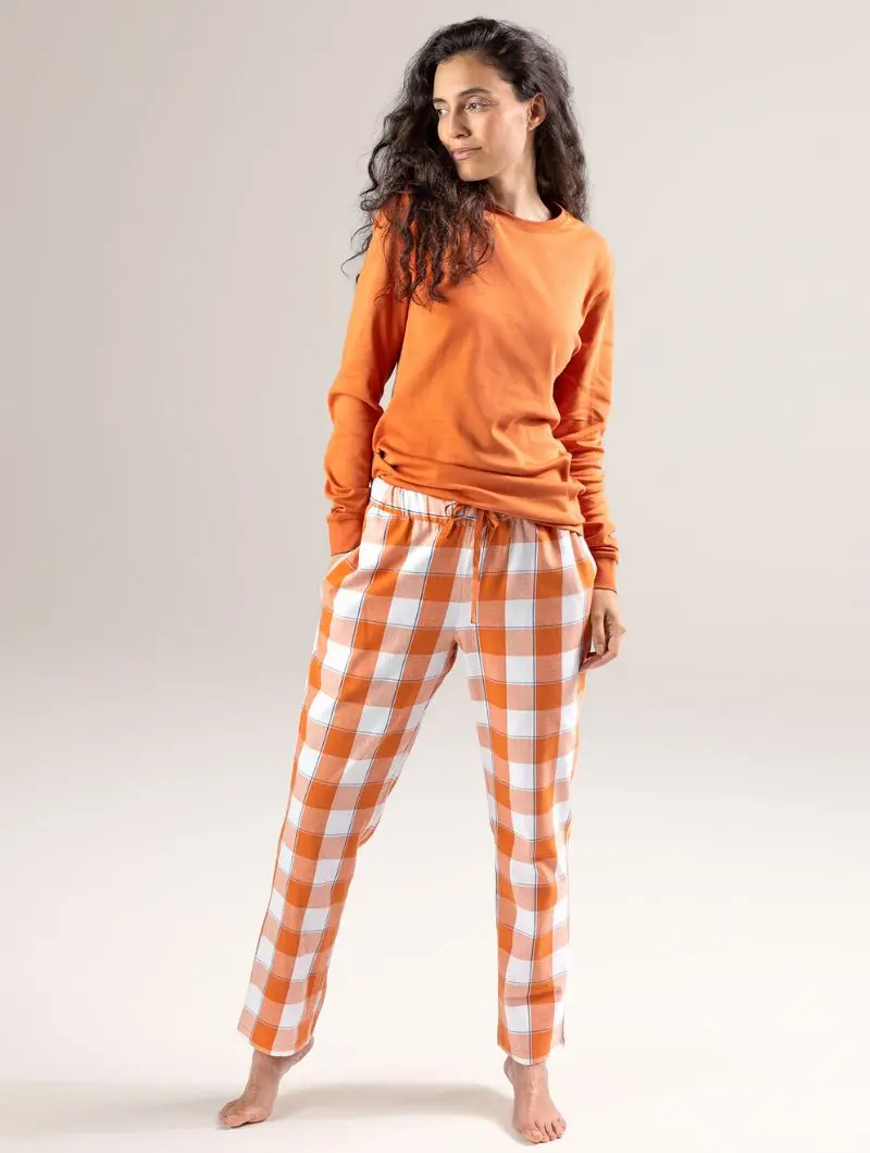 Pijama cuadros naranja de manga larga ecológico