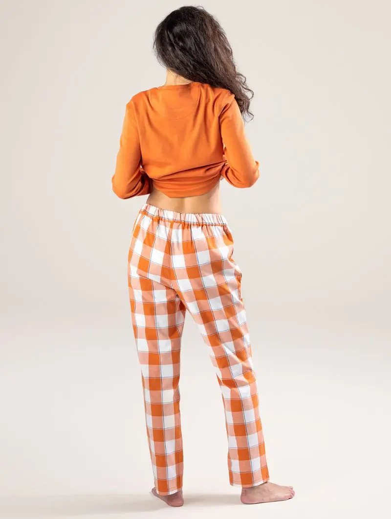 Pijama cuadros naranja de manga larga ecológico