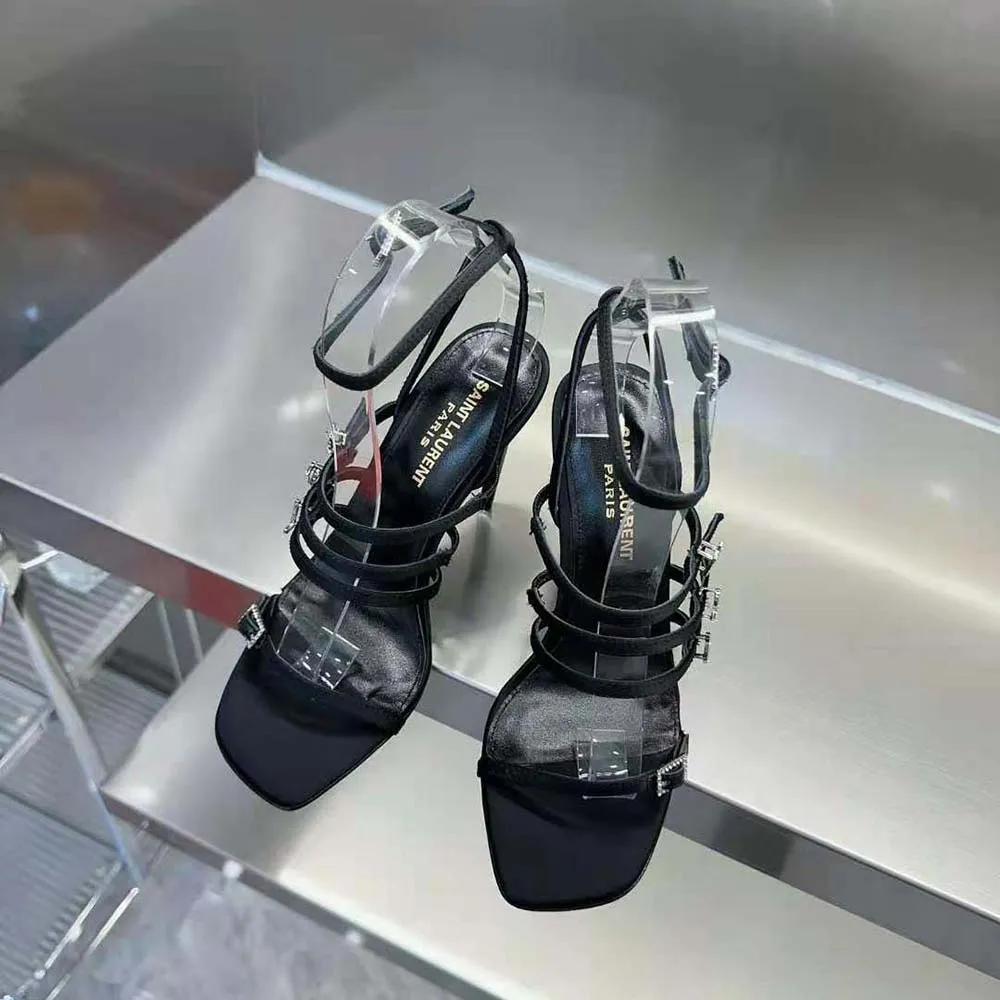 Saint Laurent YSL Sandalias Jerry Mujer en satén crepé y pedrería