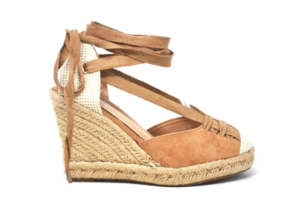 Sandalias Cuña Esparto Mujer Camel