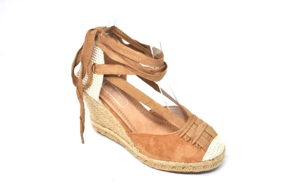 Sandalias Cuña Esparto Mujer Camel