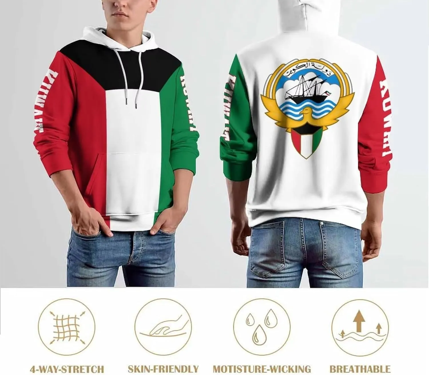 Sudadera Con Capucha Con Estampado De Bandera De Kuwait Para Hombre Sudadera Informal De Gran Tamaño Con Capucha Camisetas De Ma