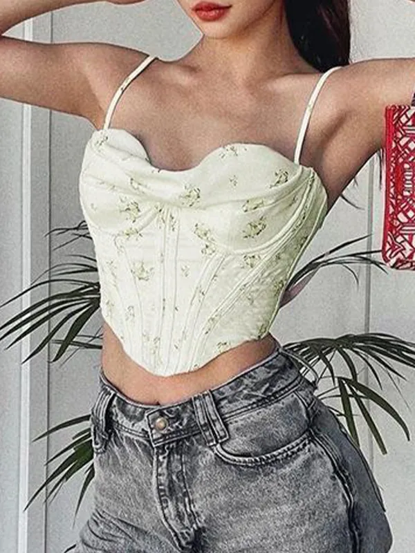 Top corsé con cuello apilado y estampado floral de florecitas