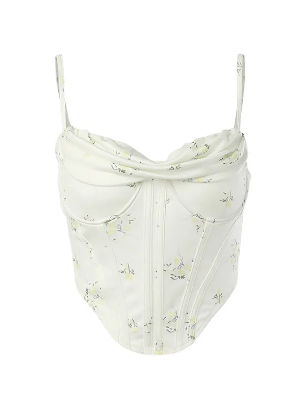 Top corsé con cuello apilado y estampado floral de florecitas