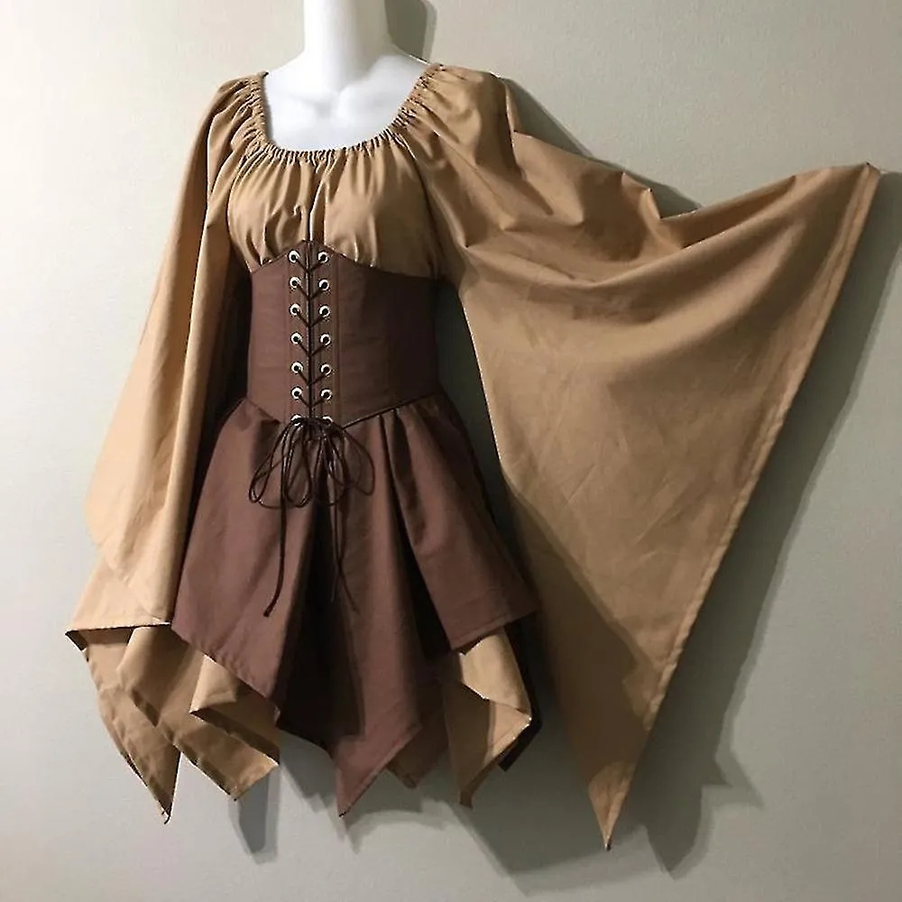 Trajes renacentistas medievales para mujeres Corsé pirata Vestido Manga bengala para mujeres Vestido corto irlandés tradicional-