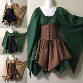 Trajes renacentistas medievales para mujeres Corsé pirata Vestido Manga bengala para mujeres Vestido corto irlandés tradicional-