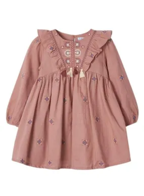 Vestido Mayoral Bordado Flores Rosa Para Niña