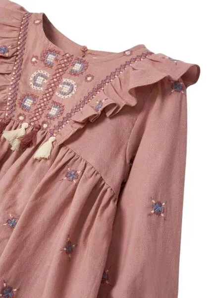 Vestido Mayoral Bordado Flores Rosa Para Niña